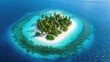 © Matcha_09 - top view of a tropical island surrounded by clear blue water, with palm trees and white sandy beaches, creating a paradise vibe