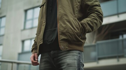 Wall Mural - Man in Green Jacket Standing in Urban Setting