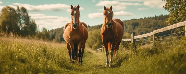 Poster - Two Horses Walking Through a Field