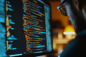 Hands typing on laptop with programming code on screen, representing software development