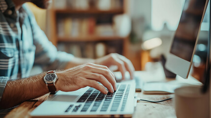 Aufkleber - Businessman working from home office typing on laptop computer keyboard