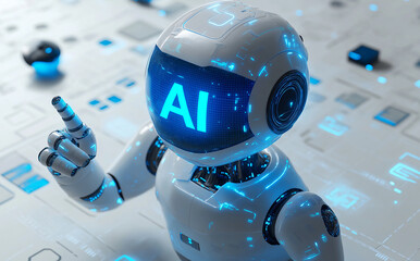 Poster - White and blue ai robot pointing at something