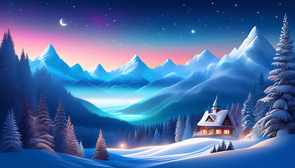 Snowy Mountain Landscape in Winter Dream