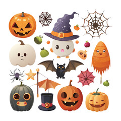 A collection of simple cartoon style Halloween themed icons