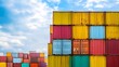 © Banstanks - stack of colorful shipping containers arranged in an artistic, set against the backdrop of sunny day