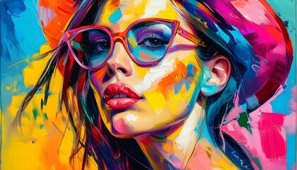 Wall Mural - Vibrant Abstract Portrait of a Woman Showcasing Bold Brushstrokes and Unique Artistic Expression