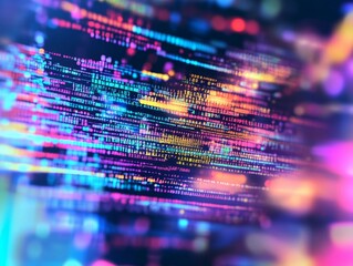 Wall Mural - abstract representation of software development with blurred computer code and screens, highlighting