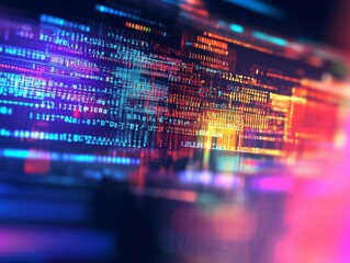 Wall Mural - abstract representation of software development with blurred computer code and screens, highlighting