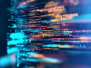 Wall Mural - abstract representation of software development with blurred computer code and screens, highlighting