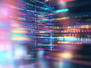 Wall Mural - abstract representation of software development with blurred computer code and screens, highlighting