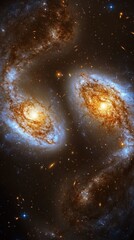 a mesmerizing view of two galaxies colliding, their stars and gas swirling in cosmic chaos