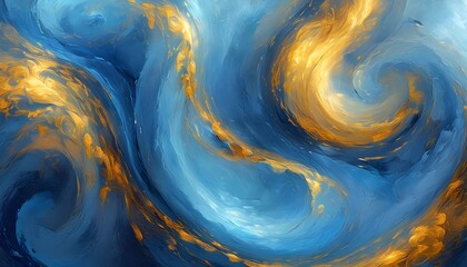 Wall Mural - Dynamic Abstract Swirl of Gold and Blue Featuring Depth and Movement