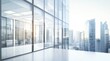 © 为轩 张 - 3D rendering of modern glass office building with panoramic windows and cityscape view in the distance