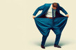 © Andbiz - A man in a suit who has too big pants. Space for text.