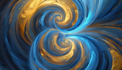 Wall Mural - Dynamic Abstract Swirl of Gold and Blue Featuring Depth and Movement