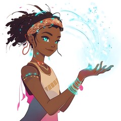 Poster - Young Woman with Magical Powers Holding a Light Orb.