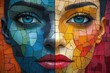 © Vesna - abstract portrait showcasing diverse faces merging cubistinspired fragmentation of features vibrant color palette represents individuality unity in diversity concept