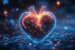 © Vesna - anatomical heart illustration with circuit board veins pulsating blue energy medical symbols floating around futuristic healthcare concept