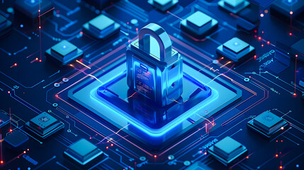 Cyber security, data protection, cyberattacks concept on blue background. Database security software development. Online security concept