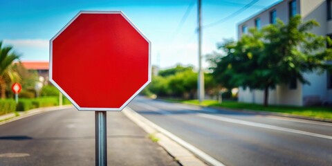 Red stop sign on one way street isolated, stop sign, red, one way, street, isolated, traffic, symbol, transportation