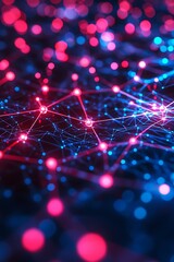 Wall Mural - Network of illuminated nodes in a digital environment symbolizing connectivity.