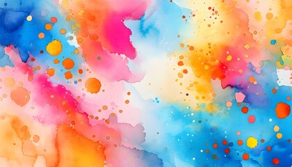 Wall Mural - Vibrant abstract watercolor backdrop in blue, pink, orange, and yellow for creative projects and artistic designs