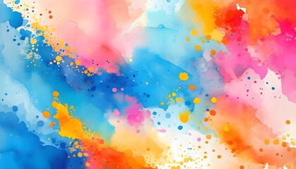 Wall Mural - Vibrant abstract watercolor backdrop in blue, pink, orange, and yellow for creative projects and artistic designs