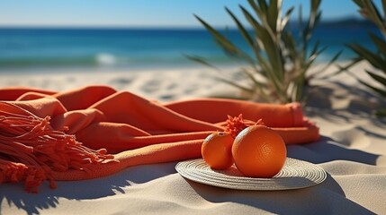 Wall Mural - Beach Picnic with Oranges