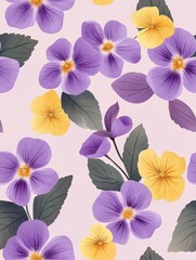 Wall Mural - Primrose pattern on light lavender pastel background, top down view