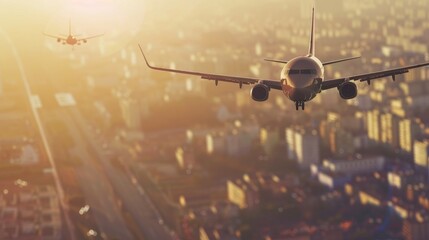 Aerial view of two airplanes, one large and one small, flying in formation with a cityscape below, symbolizing a successful airline acquisition and strategic partnership.