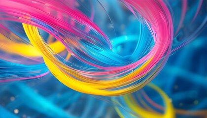 Wall Mural - Vibrant Abstract Swirls of Blue, Pink, and Yellow in Energetic Harmony