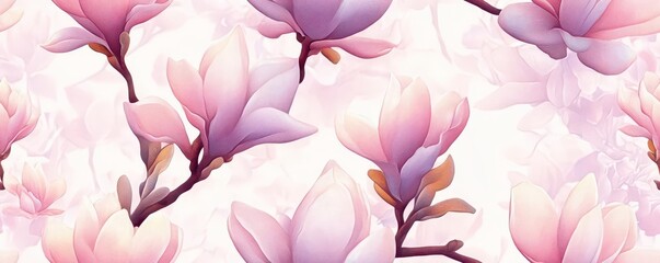 Sticker - Magnolia pattern on soft lavender pastel background, viewed from above, creating a serene and elegant aesthetic.