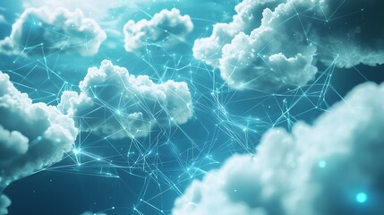 Wall Mural - Concept of cloud computing with floating clouds and dynamic data connections.
