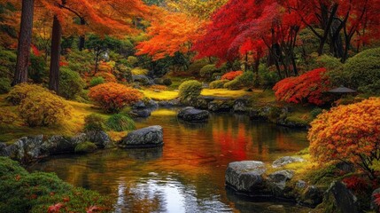 Canvas Print - Serene Autumnal Pond with Vibrant Foliage