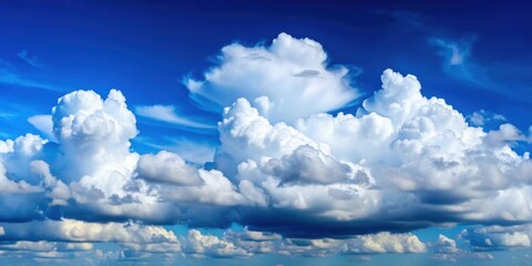 Wall Mural - scenic view of fluffy white clouds in a clear blue sky, clouds, sky, nature, weather, fluffy, white,