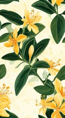 Wall Mural - Honeysuckle pattern on light lemon pastel background, top down view