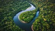 © luck - Aerial View of a Winding River Through a Lush Rainforest
