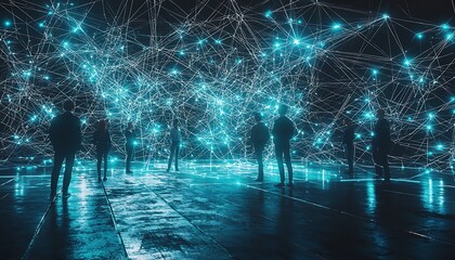 Wall Mural - High-res conceptual visualization of a digitally networked team.