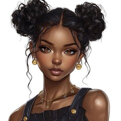 Poster - Portrait of a Beautiful Woman with Black Hair in Buns.