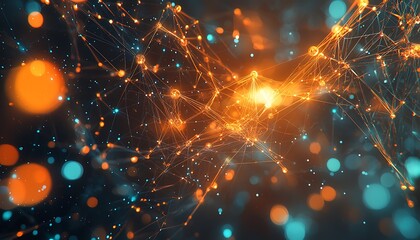 Wall Mural - AI network analytics illustrated with interconnected digital elements and human touch.