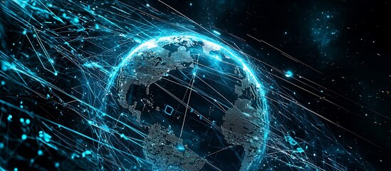 Wall Mural - Global network digital visualization encapsulating Earth.