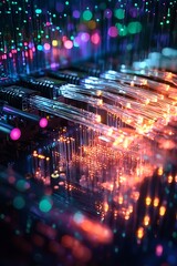 Wall Mural - High-tech network setting featuring fiber optics and dynamic holographic projections.