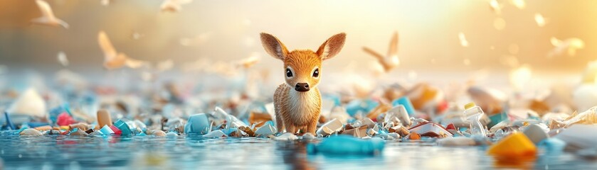 Sticker - Young deer in a sea of plastic.