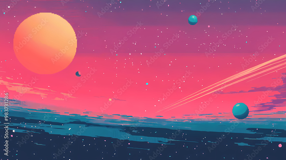 Pixel art space background - generative ai. Pixel Art. Illustration ...
