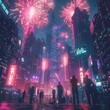 © A4719 - Cyberpunk City Skyline with Fireworks