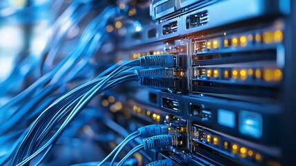 Wall Mural - Computer network in IT environment with interconnected systems.