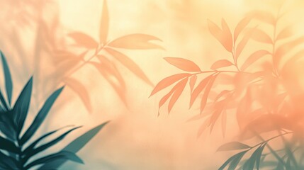Wall Mural - abstract composition with blurred silhouettes of leaves in warm tones for artistic design