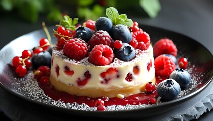 Decadent dessert delight featuring fresh berries layered with rich cream