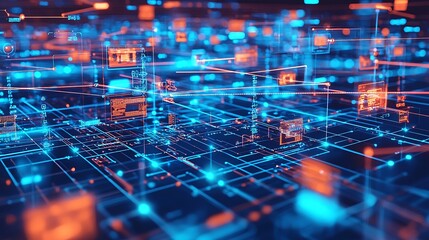 Wall Mural - Digital connections established across a network of diverse devices.