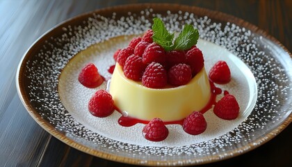 Wall Mural - Raspberry and Cream Delight on a Plate